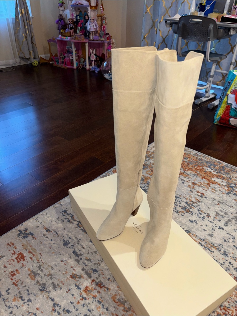 Sezane Over-the-Knee Suede Boots in Cream